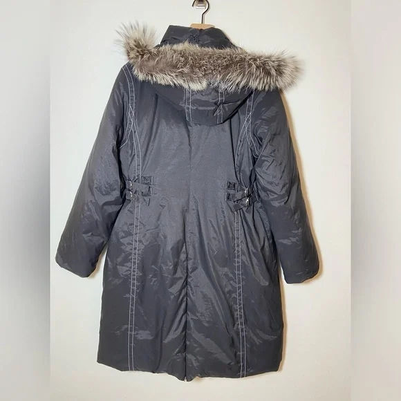 Michael Kors Long Down Coat Jacket Black Womens Size Large Hooded Parka NWT